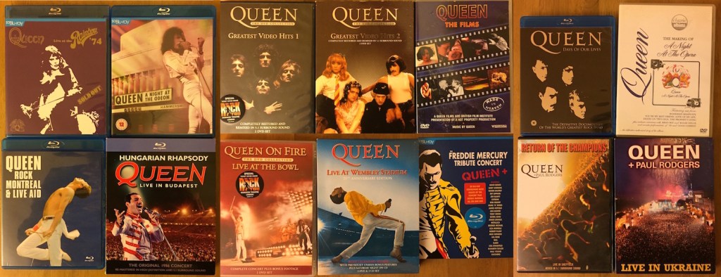 DVDs by Queen, featuring their music videos, live shows and documentaries.