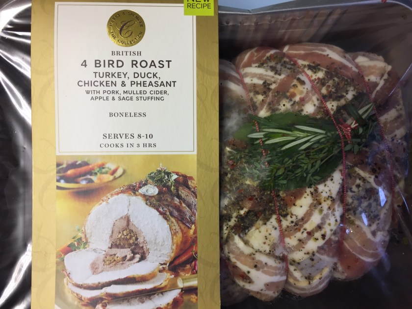 4 Bird Roast from Marks & Spencer - turkey, duck, chicken and pheasant with pork, mulled cider, apple and sage stuffing.