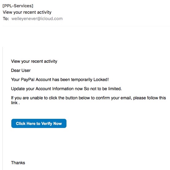 Fake PayPal Email