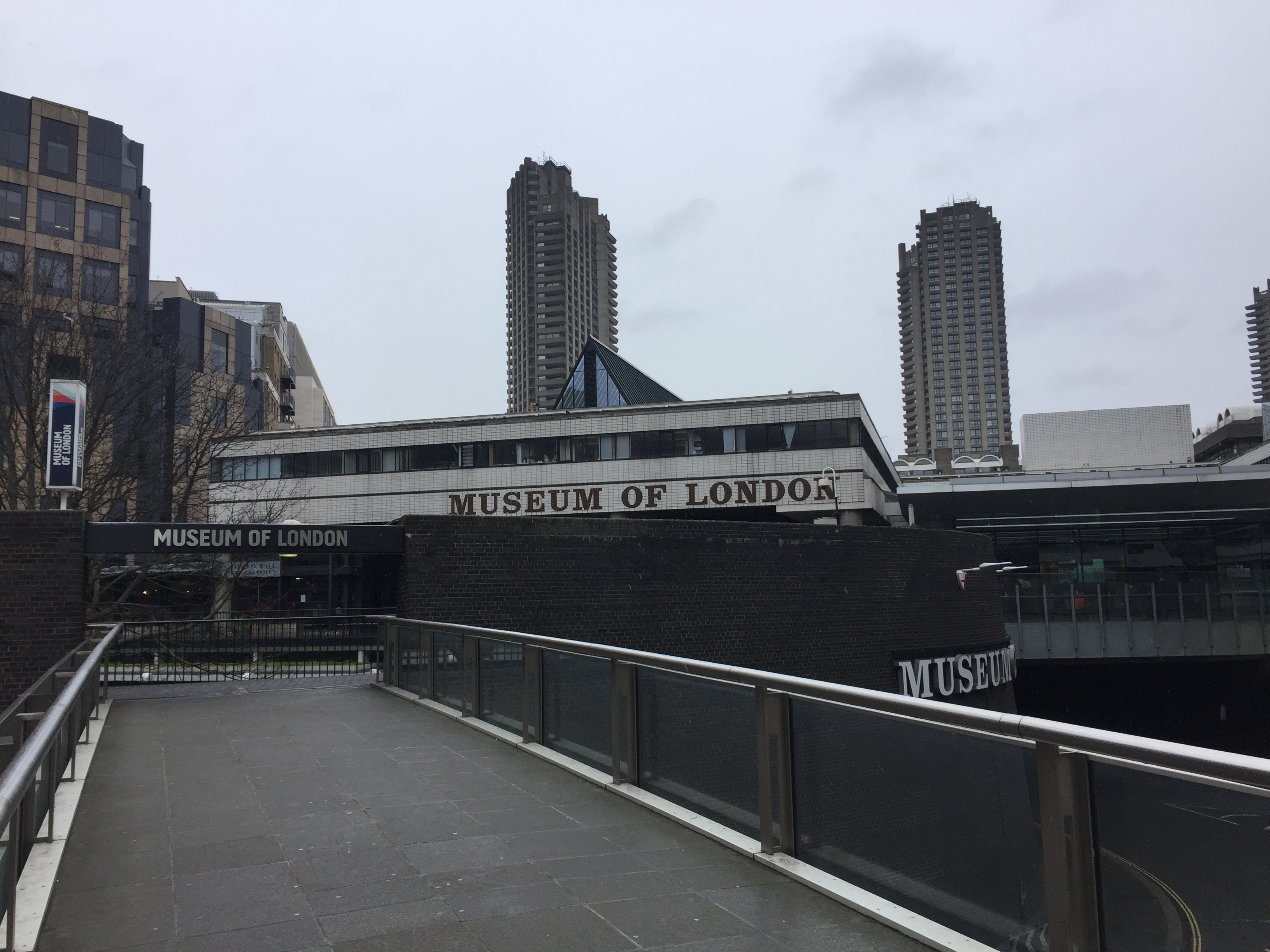 Pedestrian bridge leading to the Museum of London.