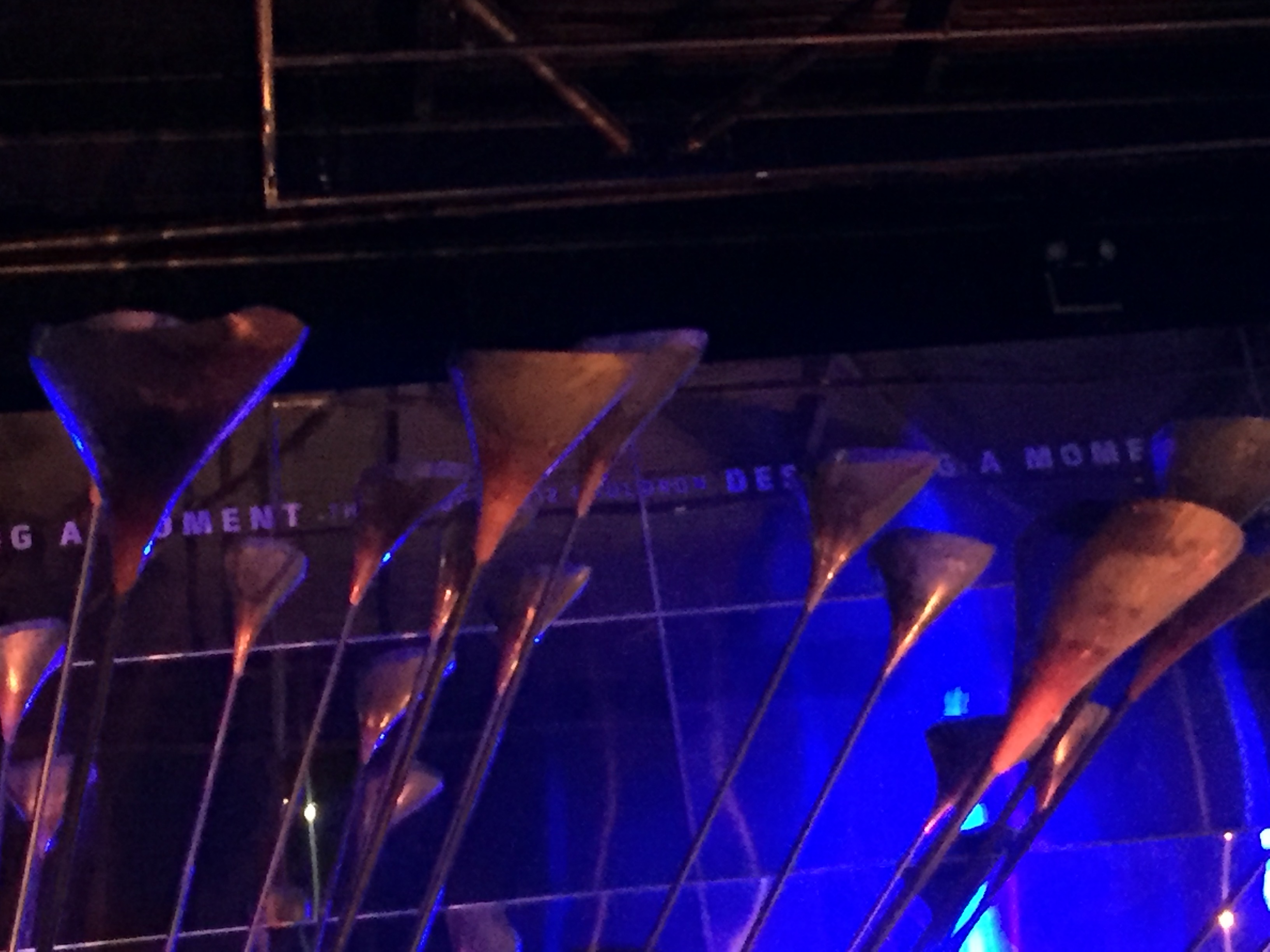 Closeup of some of the copper pieces on the ends of the poles that form the London 2012 Olympic cauldron.