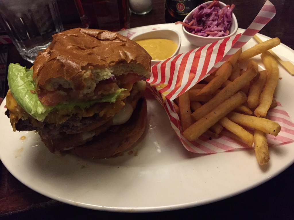 Tall Warrior burger and fries at TGI Fridays