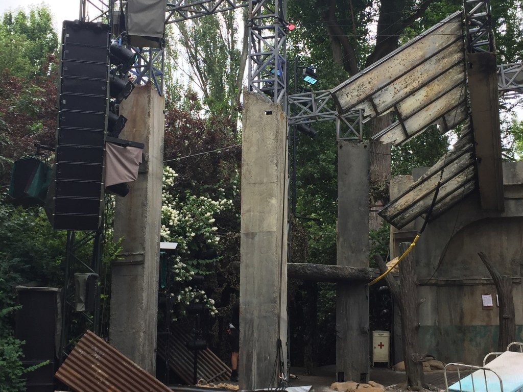 Wooden platform at the side of the stage that characters would sometimes stand or sit on to oversee the action.