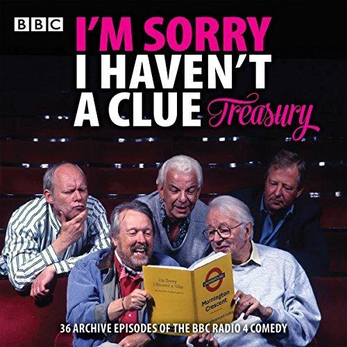 Cover for I'm Sorry I Haven't A Clue - The Treasury, featuring host Humphrey Lyttelton and the 4 regular starts of the show on the cover, while the text at the bottom says the collection contains 36 episodes of the BBC Radio 4 comedy.