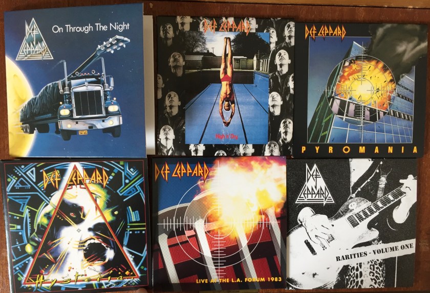 Covers for the 5 albums and rarities disc in the Def Leppard CD Collection Volume 1.