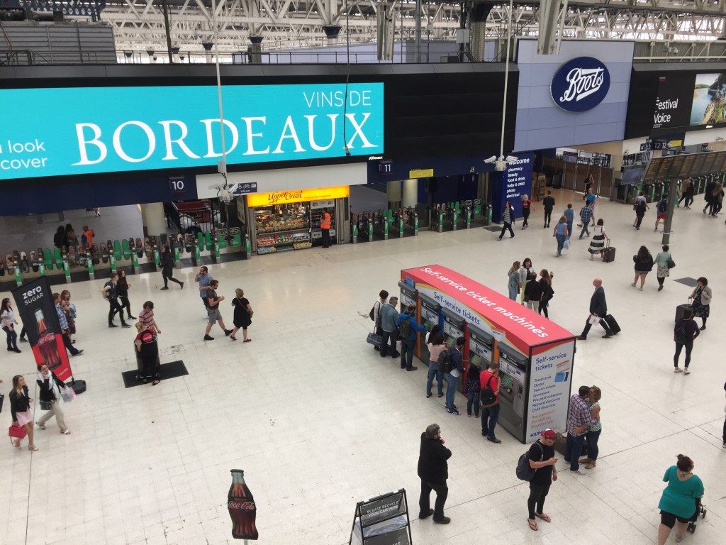 Self-service ticket machines at Waterloo Station.