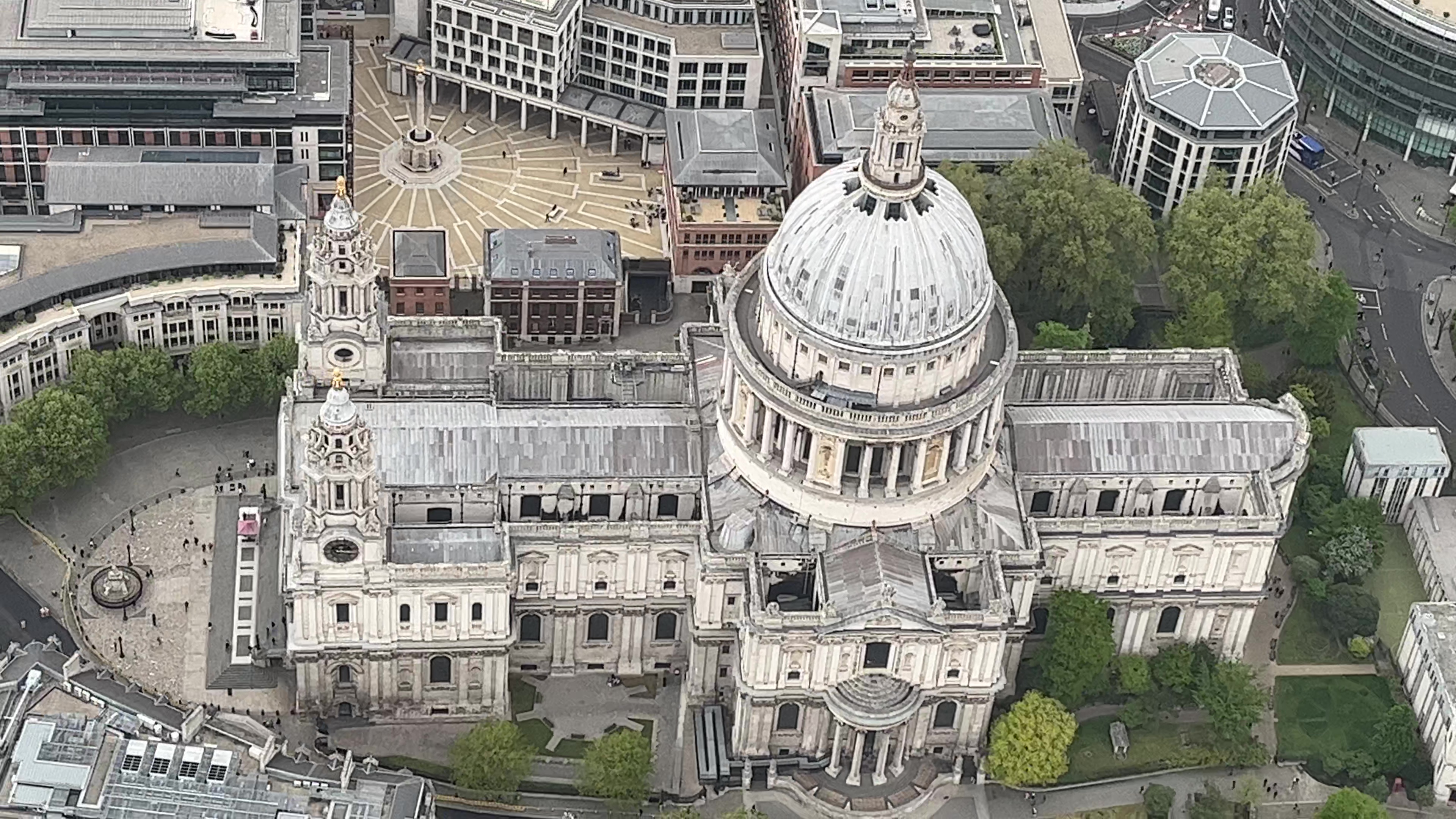 Helicopter view of St Paul's Cathedral.