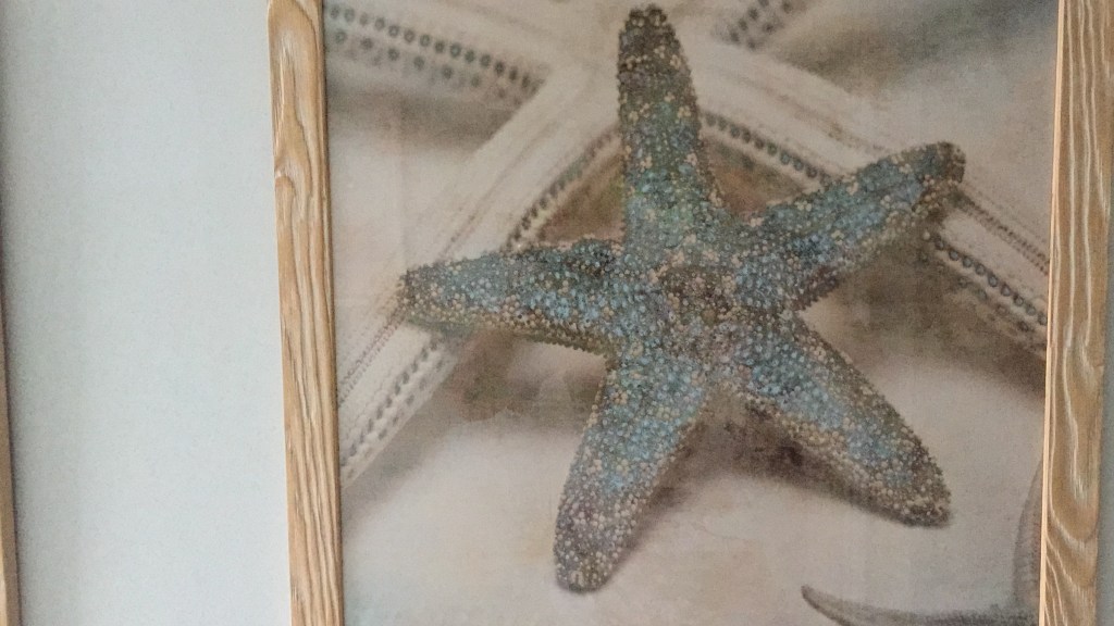 A colourful painting of a starfish hanging on the wall.