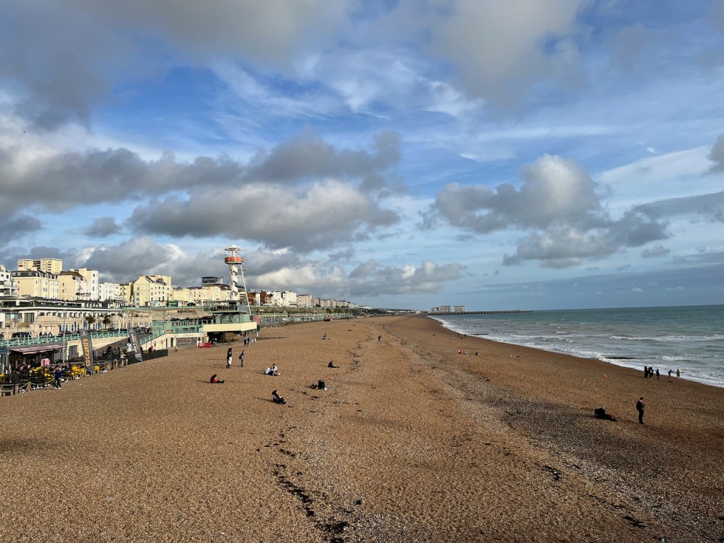 Brighton Beach, stretching far into the distance.