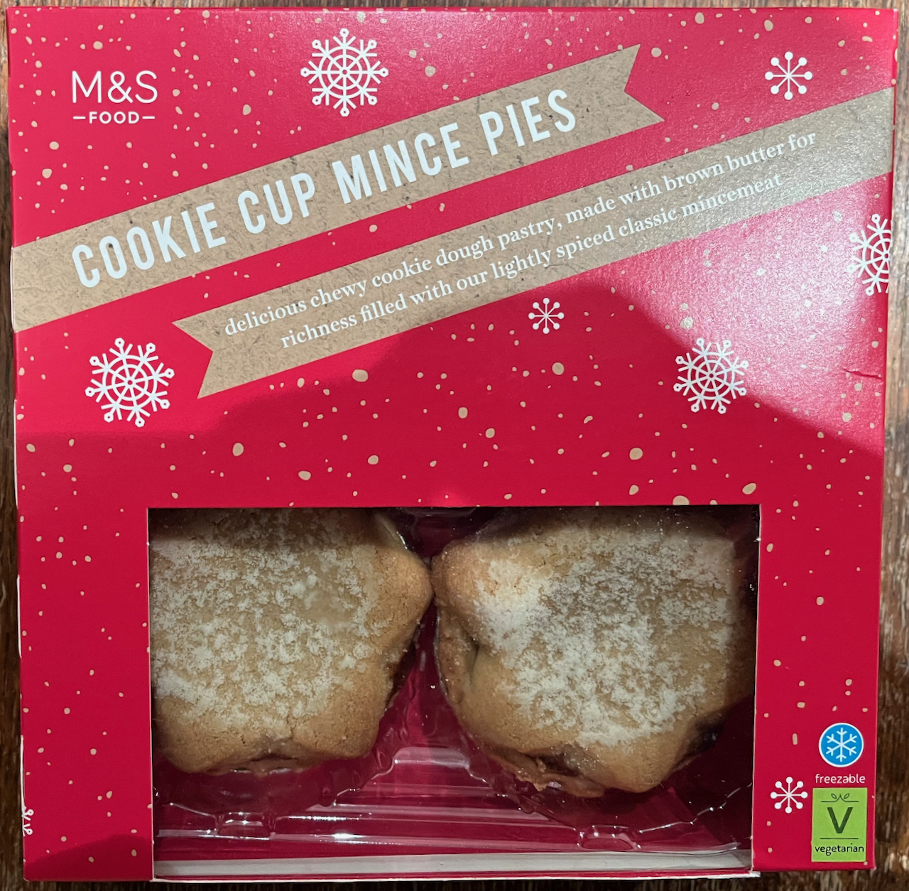 M&S Cookie Cup Mince Pies, with chewy cookie dough pastry.