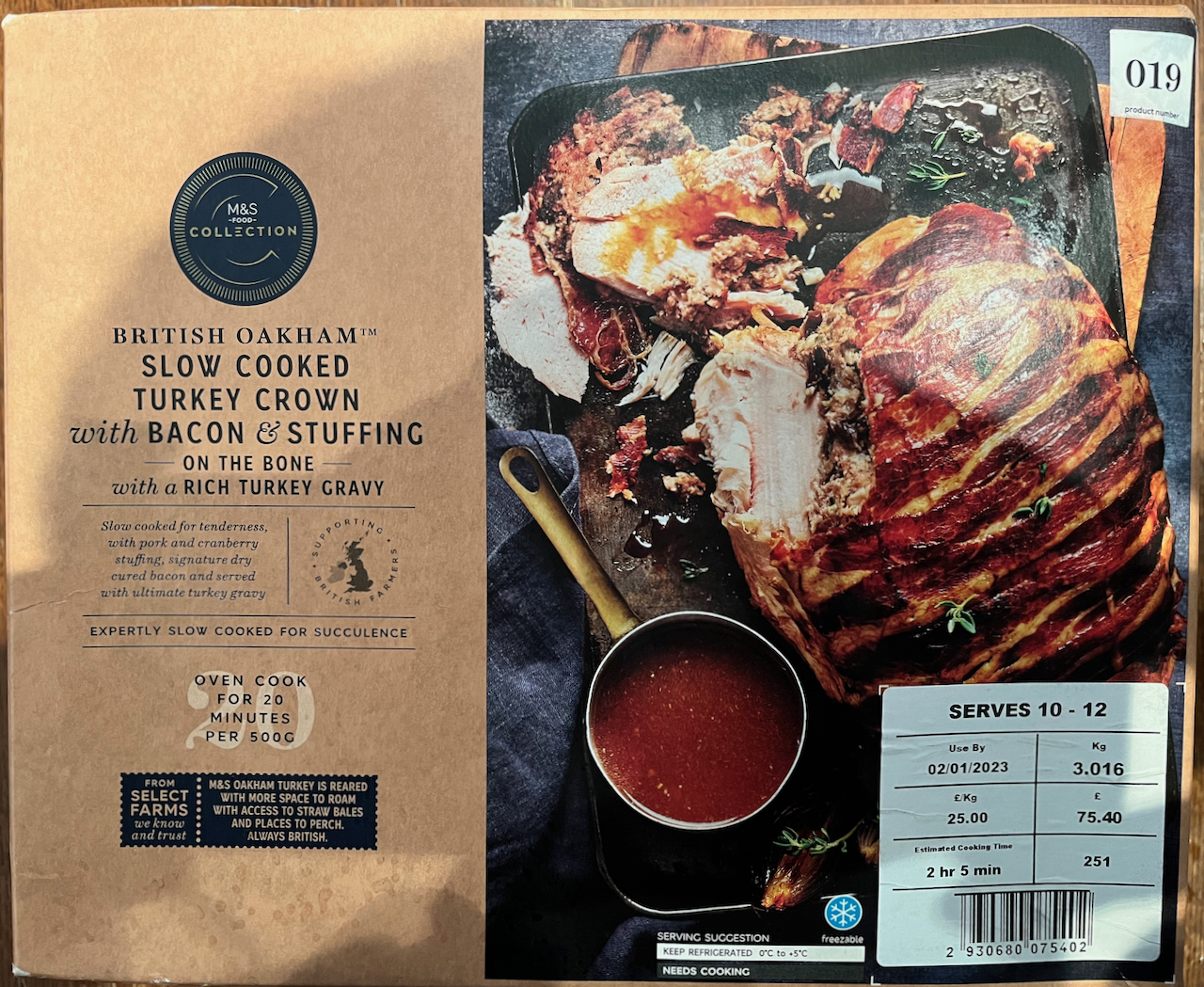 M&S British Oakham Slow Cooked Turkey Crown with bacon, stuffing and rich turkey gravy.