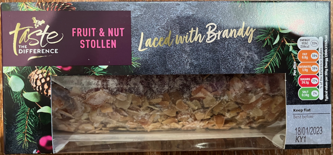 Sainsbury's Taste The Difference Fruit & Nut Stollen, loaded with brandy