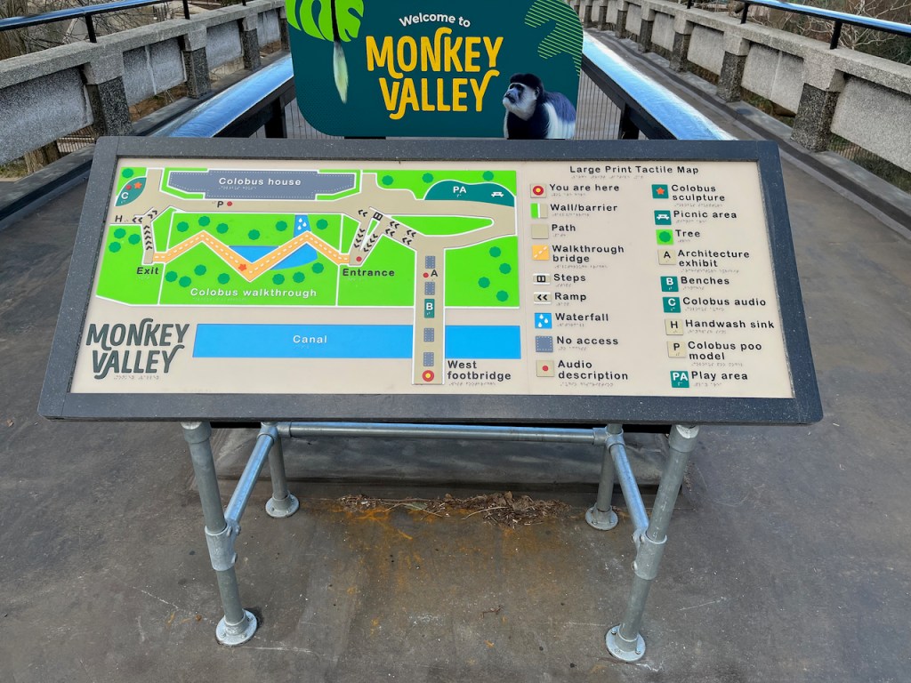A large print and tactile map of Monkey Valley at London Zoo.