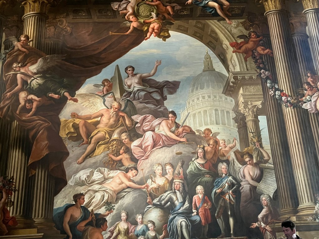 Artwork on one of the walls of the Painted Hall in the Old Royal Naval College.
