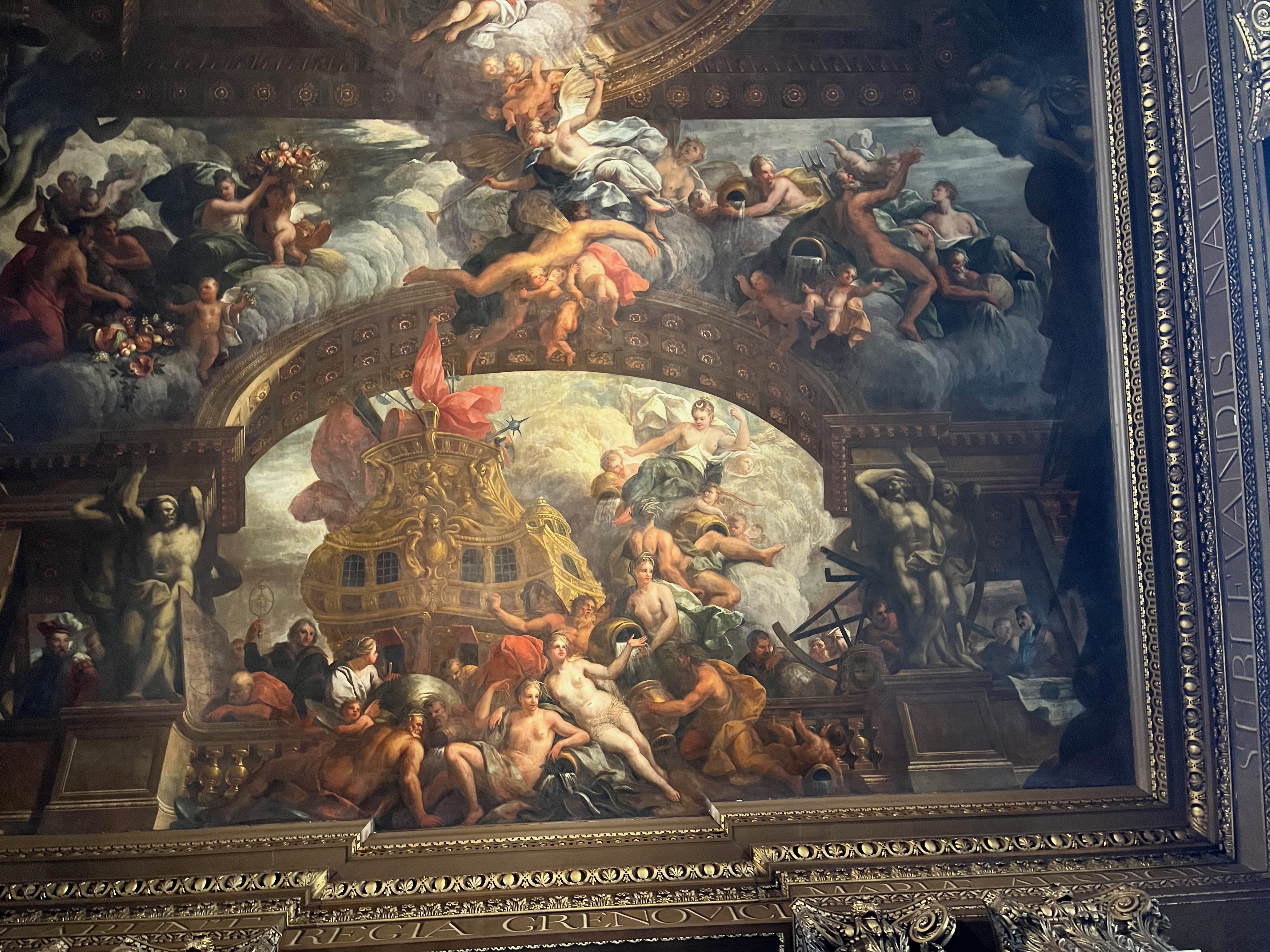 Part of the artwork on the ceiling of the Painted Hall in the Old Royal Naval College.