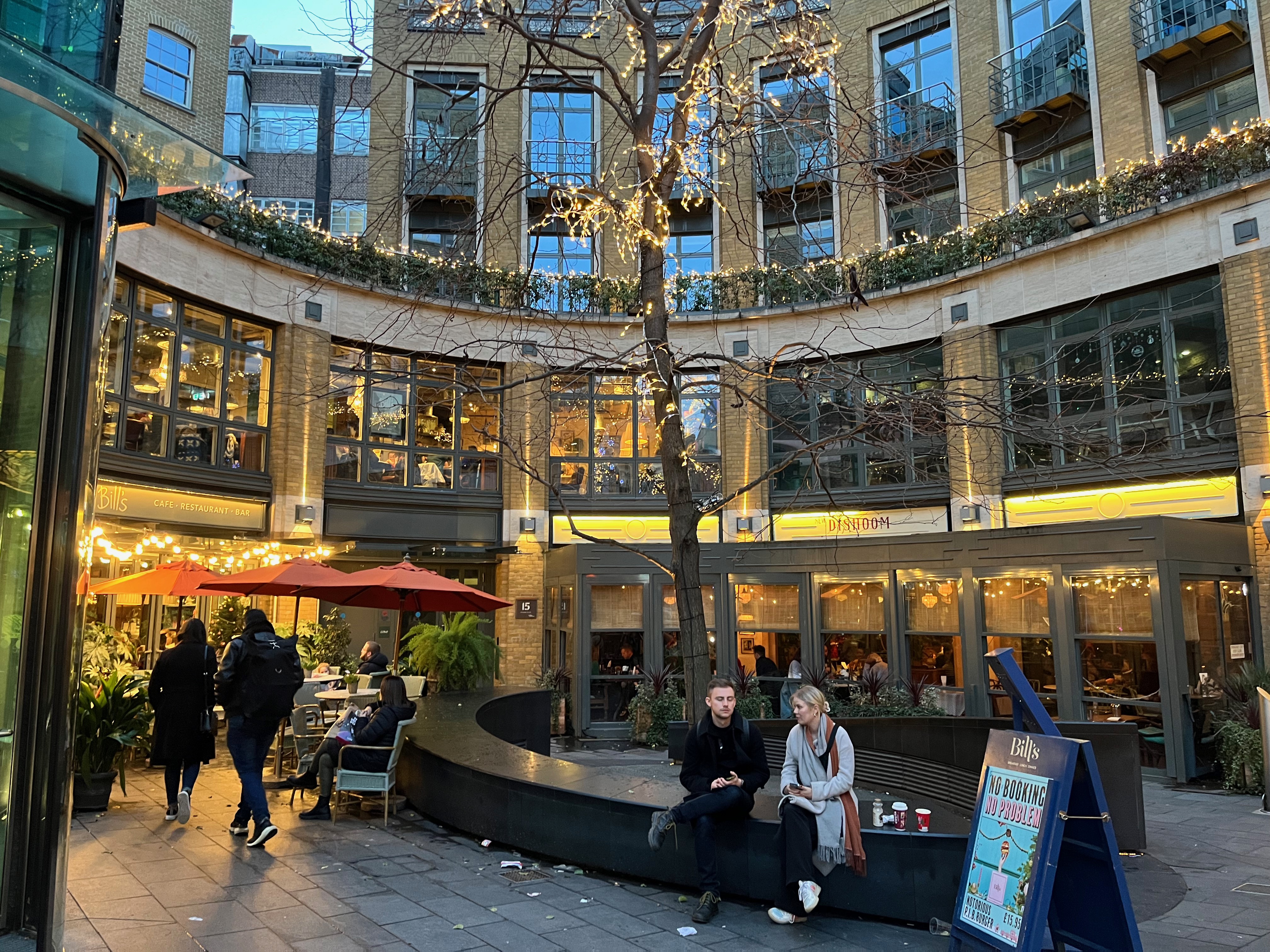 The courtyard area outside the BIll's restaurant in the Covent Garden district.
