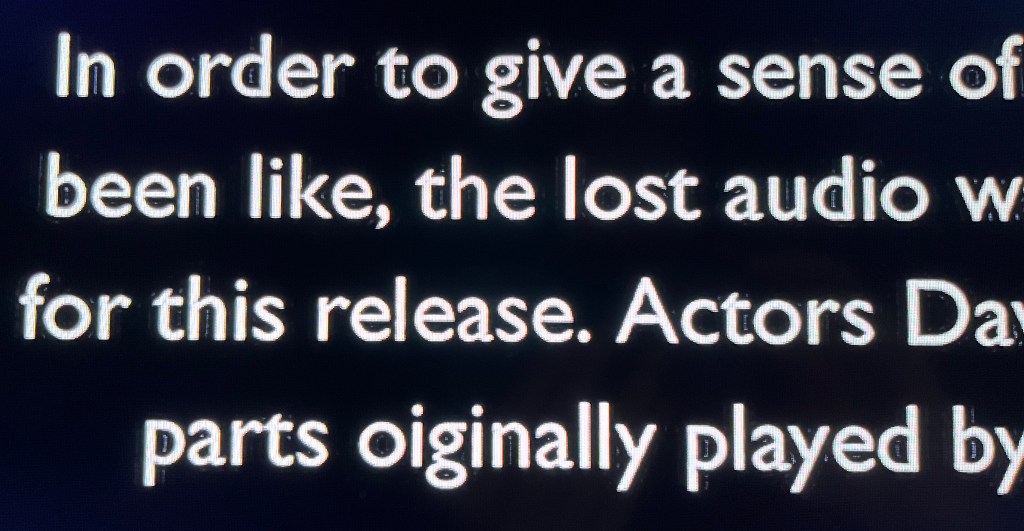 Close-up of some on-screen text on the DVD for Dad's Army - The Missing Episodes, where the word originally has been spelt without the letter R.