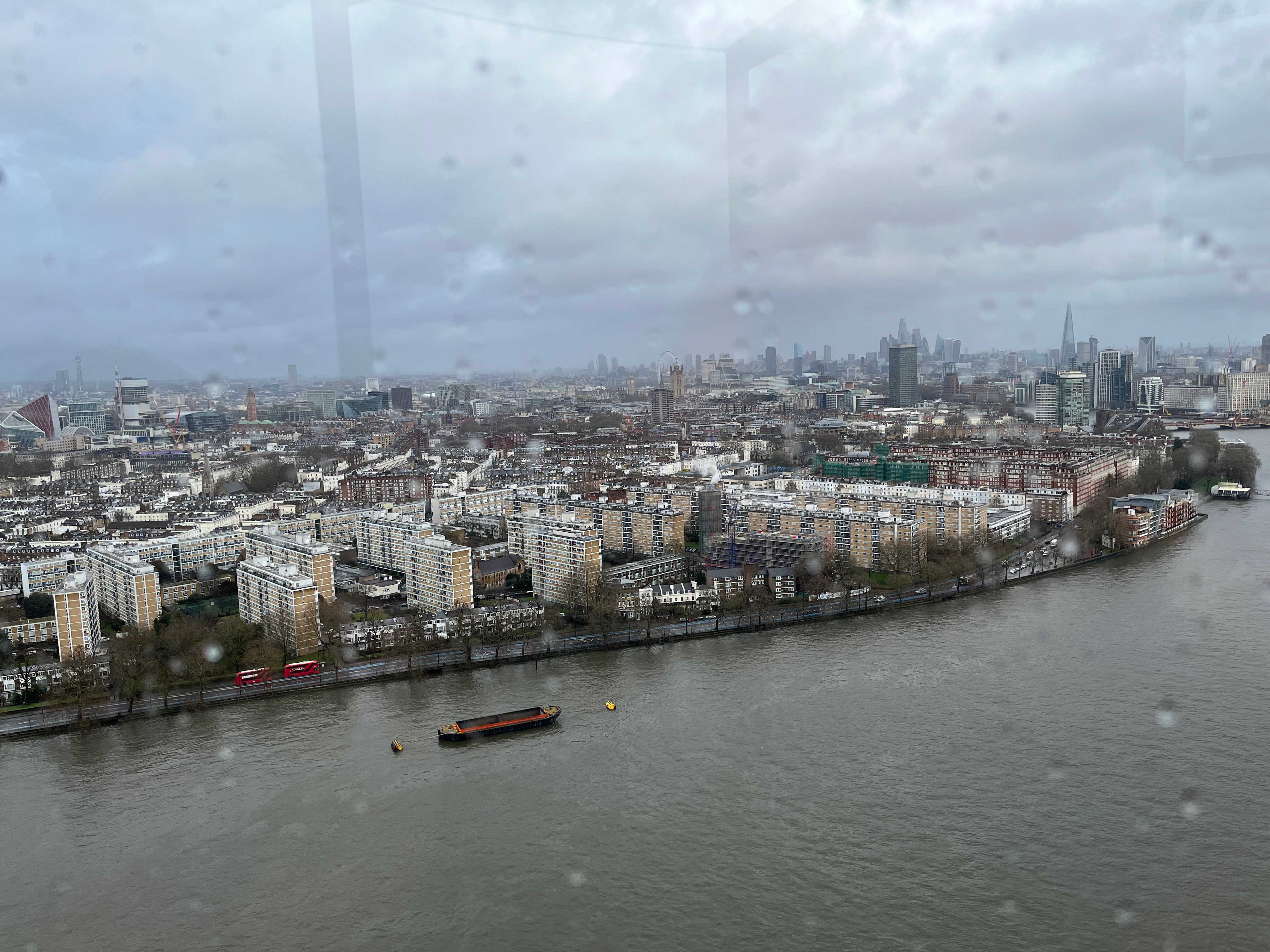 Aerial view towards the opposite side of the Thames from Lift 109 in Battersea Power Station.