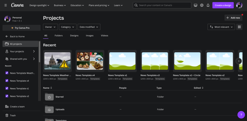 Screenshot of the Canva website, showing templates for different picture layouts.