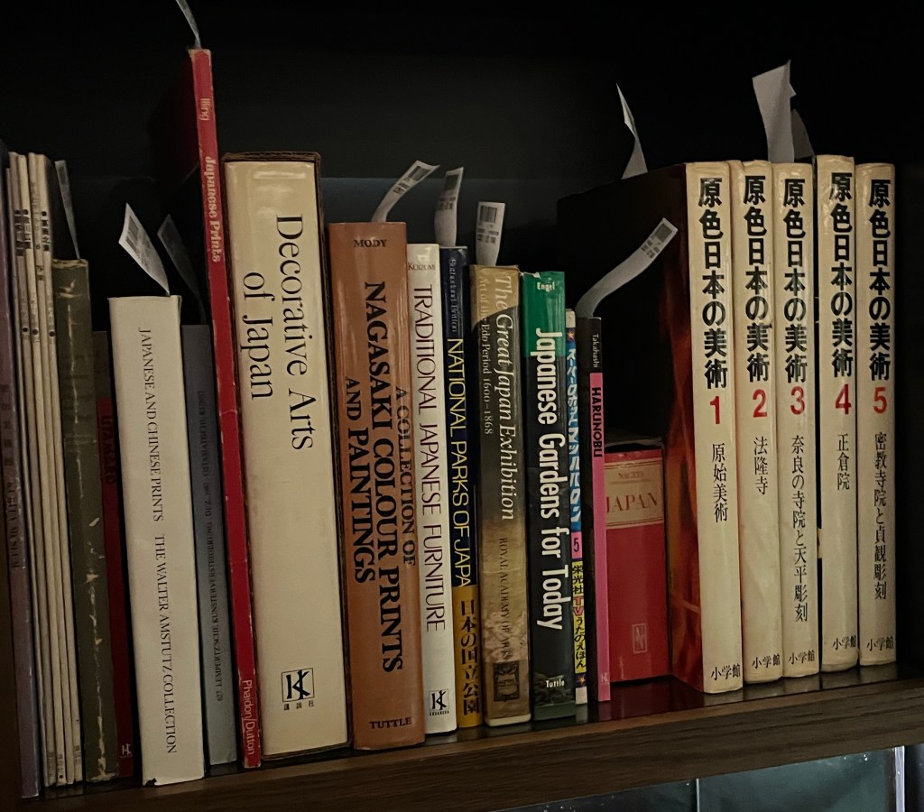 Japanese art books. Titles include Japanese and Chinese Prints: The Walter Amstutz Collection, Japanese Prints, Decorative Arts of Japan, A Collection of Nagasaki Colour Prints and Paintings, Traditional Japanese Furniture, National Parks of Japan, The Great Japan Exhibition: Art of the Edo Period 1600-1868, Japanese Gardens for Today, and Harunobu.