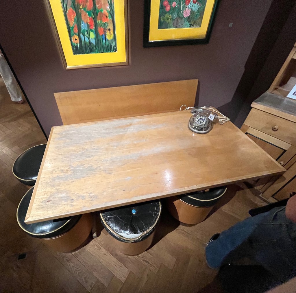 A large beech wood kitchen table.