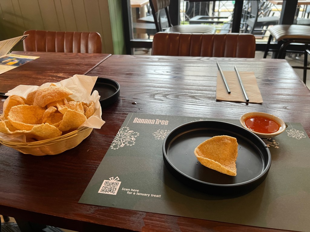 Prawn crackers with a sweet chilli dip.