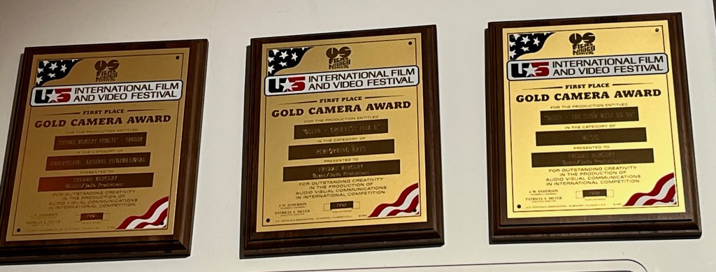 Gold Camera awards from the US International Film And Video Festival for The Show Must Go On, Greatest Flix 2 and Freddie Mercury Tribute Trailer.