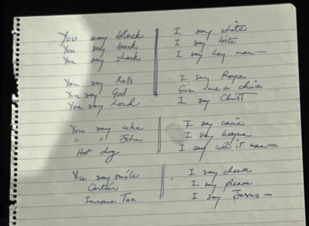 Freddie Mercury's handwritten lyrics for Bicycle Race.