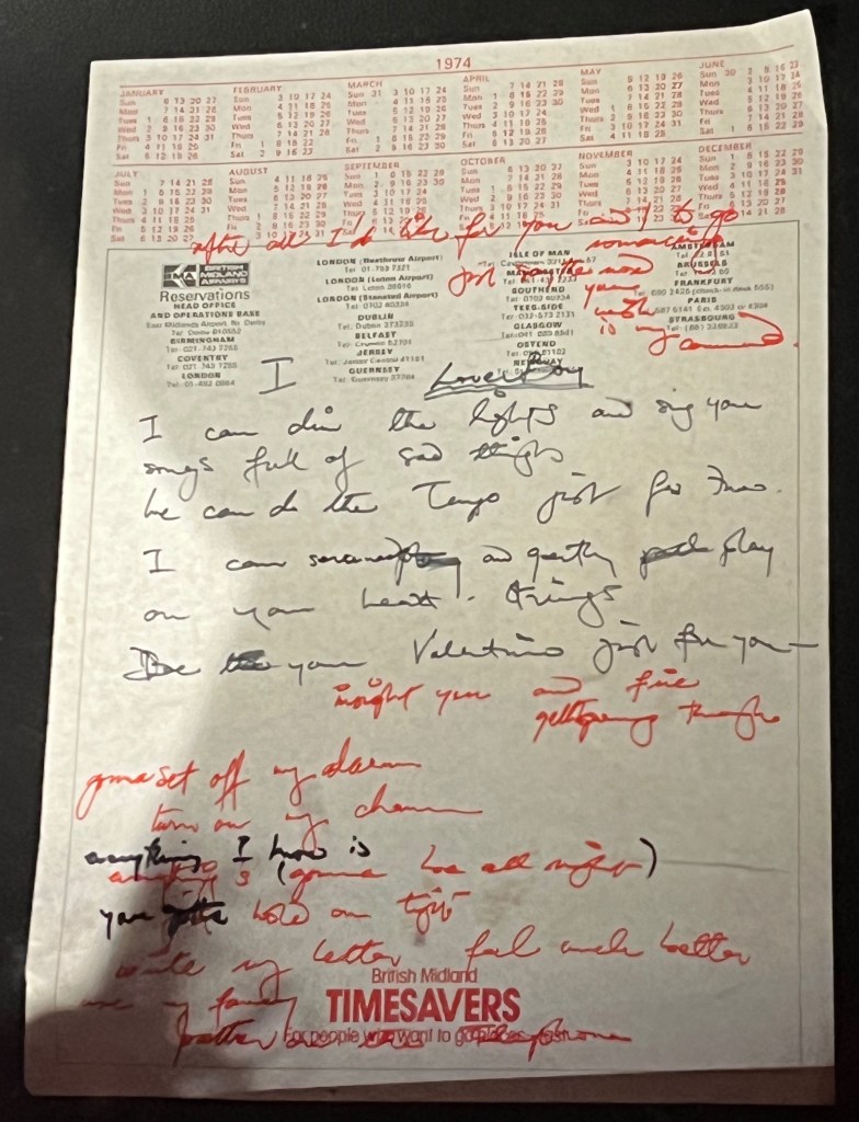 Freddie Mercury's handwritten lyrics for Good Old-Fashioned Lover Boy.