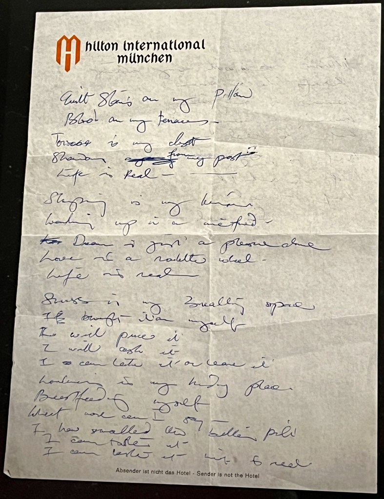 Freddie Mercury's handwritten lyrics for Life Is Real, Song For Lennon.