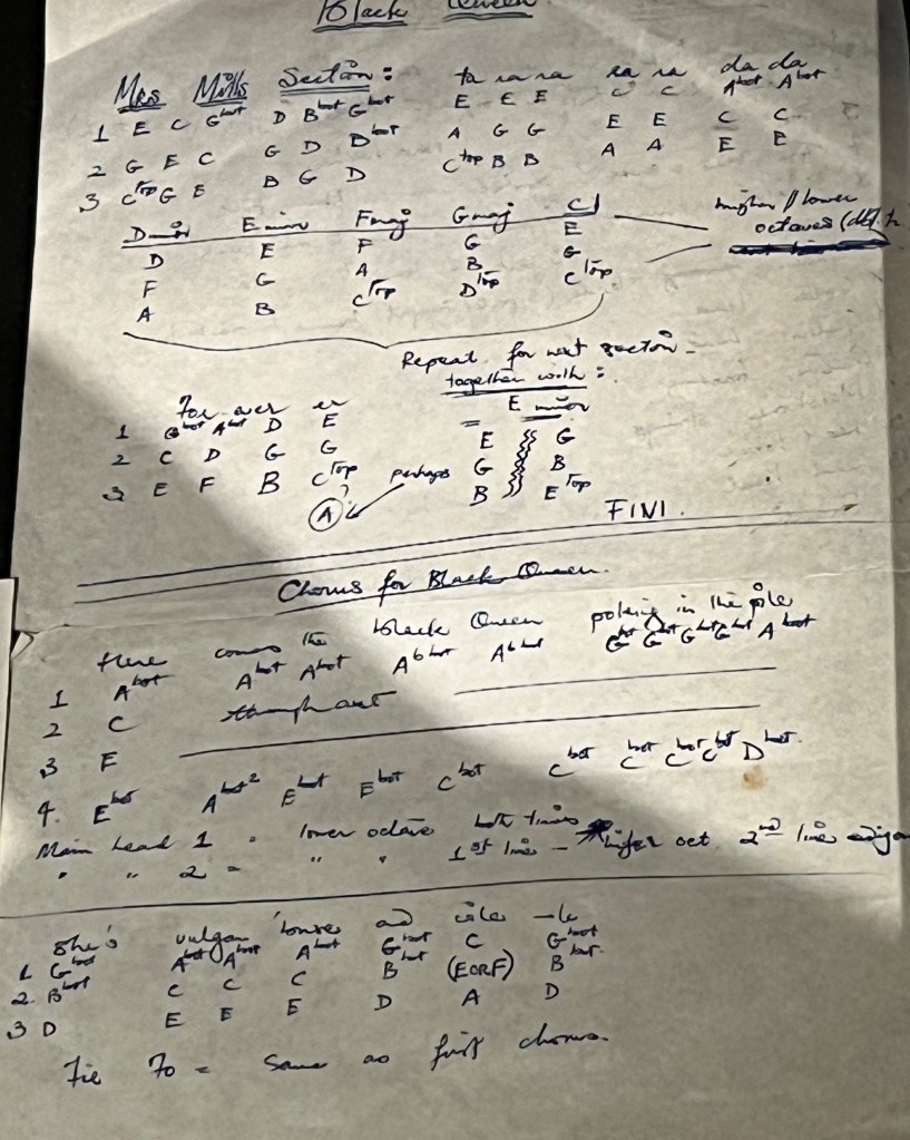Freddie Mercury's handwritten lyrics for March Of The Black Queen.