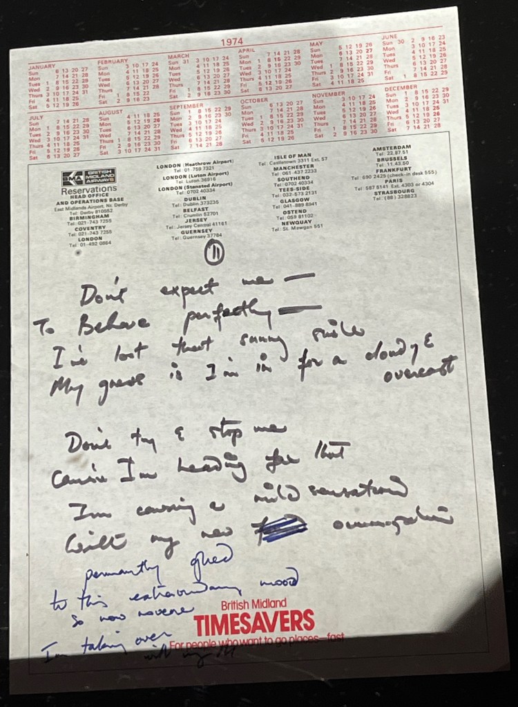 Freddie Mercury's handwritten lyrics for My Melancholy Blues.