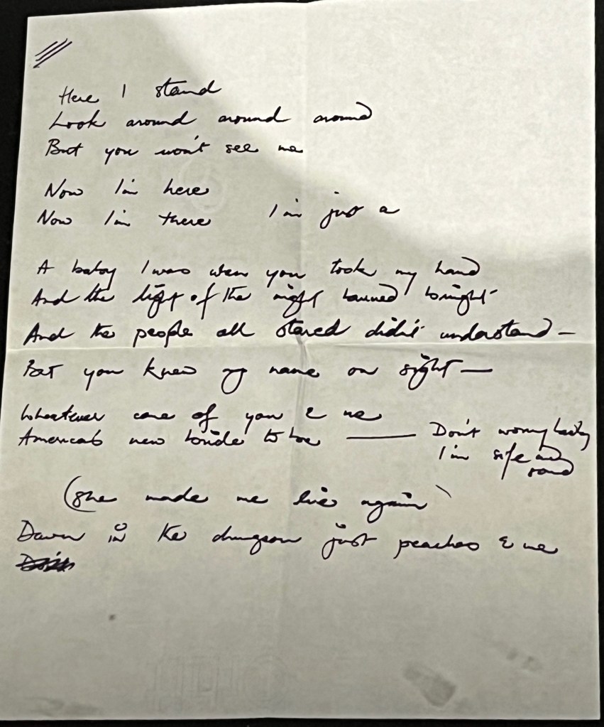 Freddie Mercury's handwritten lyrics for Now I'm Here.