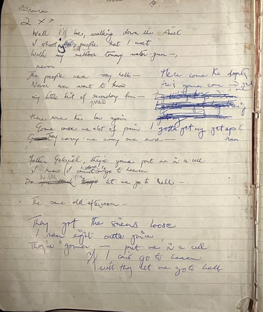 A second page of Freddie Mercury's handwritten lyrics for Stone Cold Crazy
