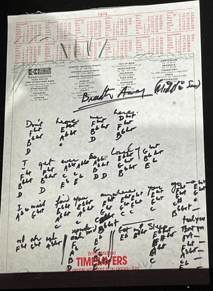 Freddie Mercury's handwritten lyrics for You Take My Breath Away.