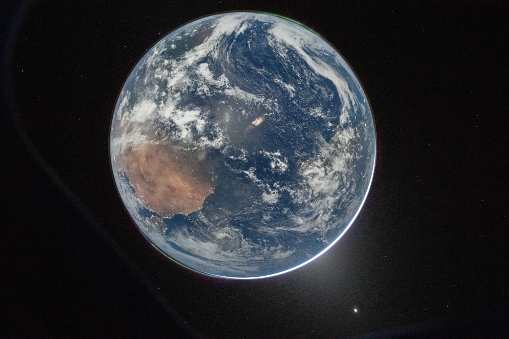 A picture of Earth taken from space.