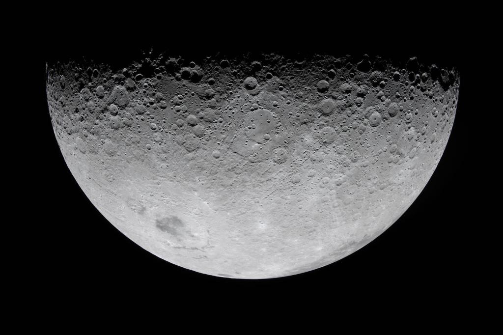 A section of the moon that shows the terminator, which is the boundary between the dark nighttime area at the top and the light daytime area at the bottom.
