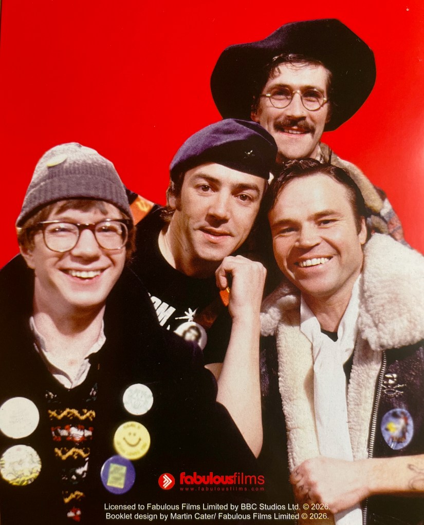 A group photo of Wolfie, Ken, Speed and Tucker from Citizen Smith, posing together against a red background.