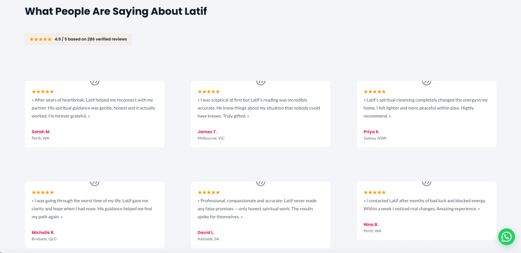 5-star reviews for Mr Latif on his website, which claim to be verified without any evidence.
